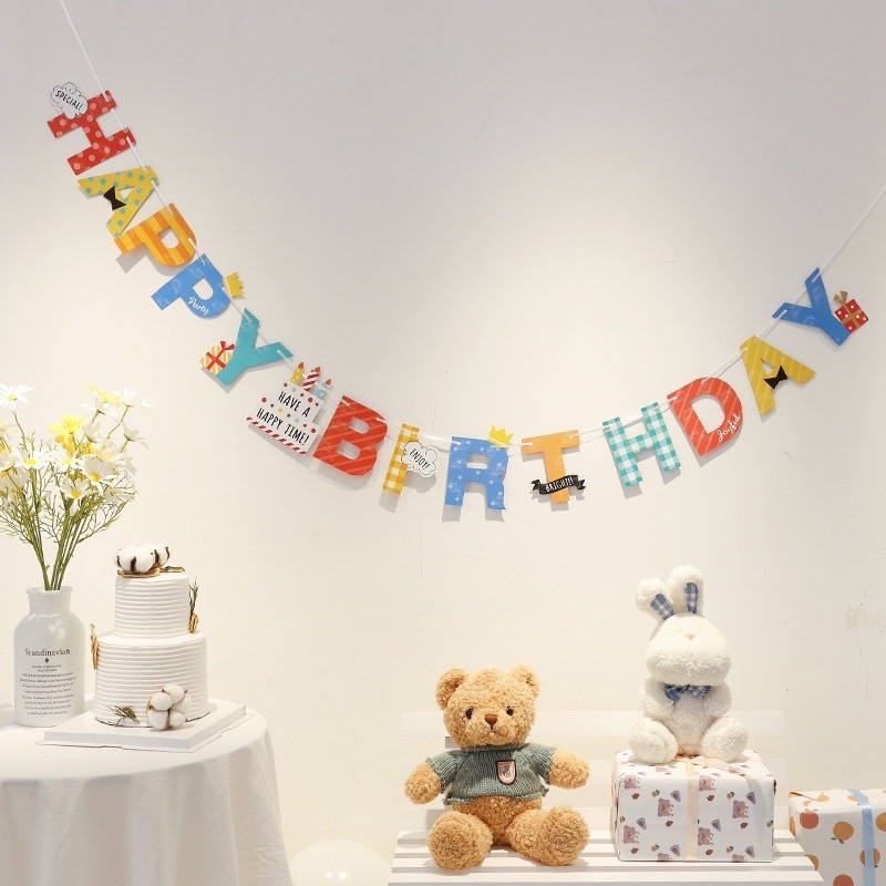 Dây chữ Happy Birthday vui nhộn, dây cờ, dây hình nhiều màu sắc trang trí sinh nhật
