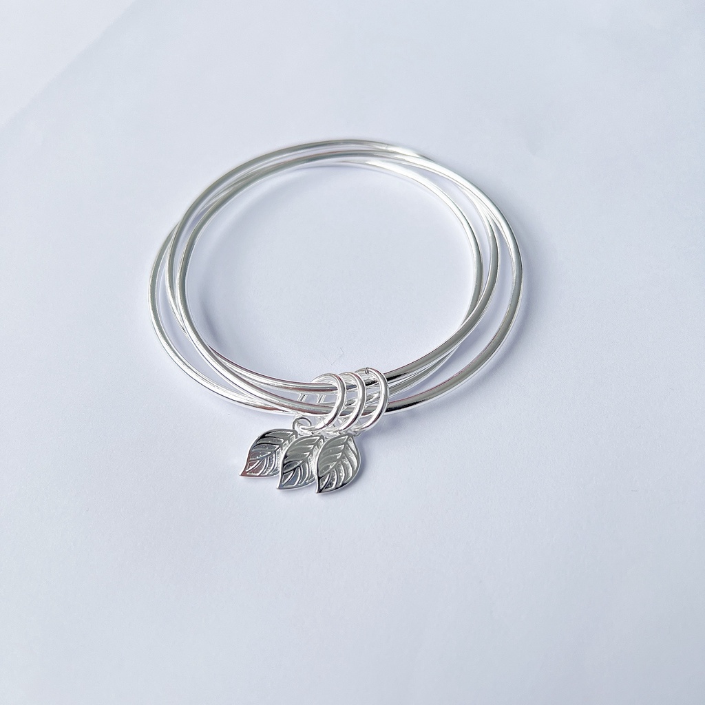 Vòng tay bạc nữ nguyên chất thanh lịch charm lá Lavesta SUN75