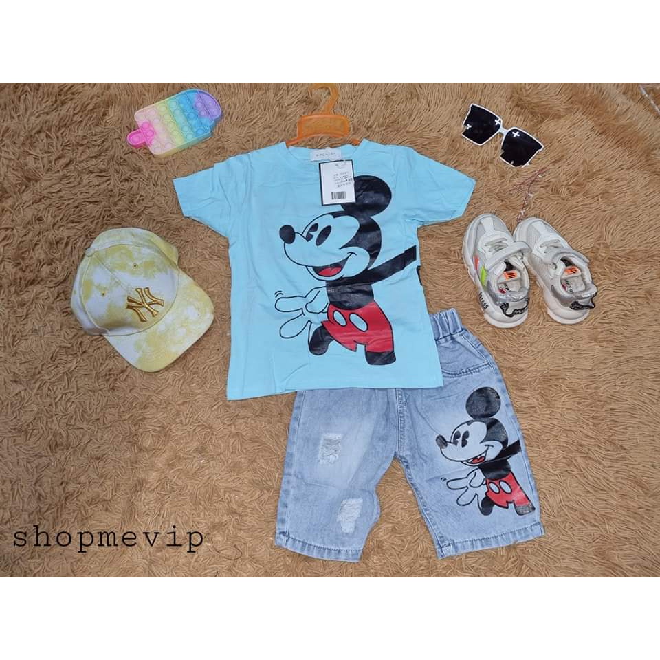 Set Jean cho bé trai  - Set quần jean kèm Áo in Micky cho bé