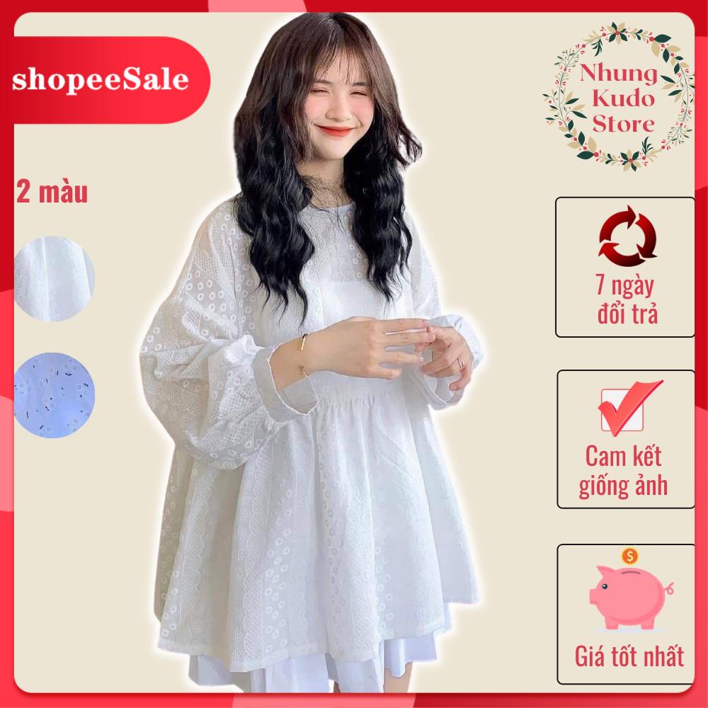 (Mới) Áo babydoll nữ trắng, áo hoa nhí dáng dài, áo tiểu thư bánh bèo ulzzang trong sáng Nhungkudo