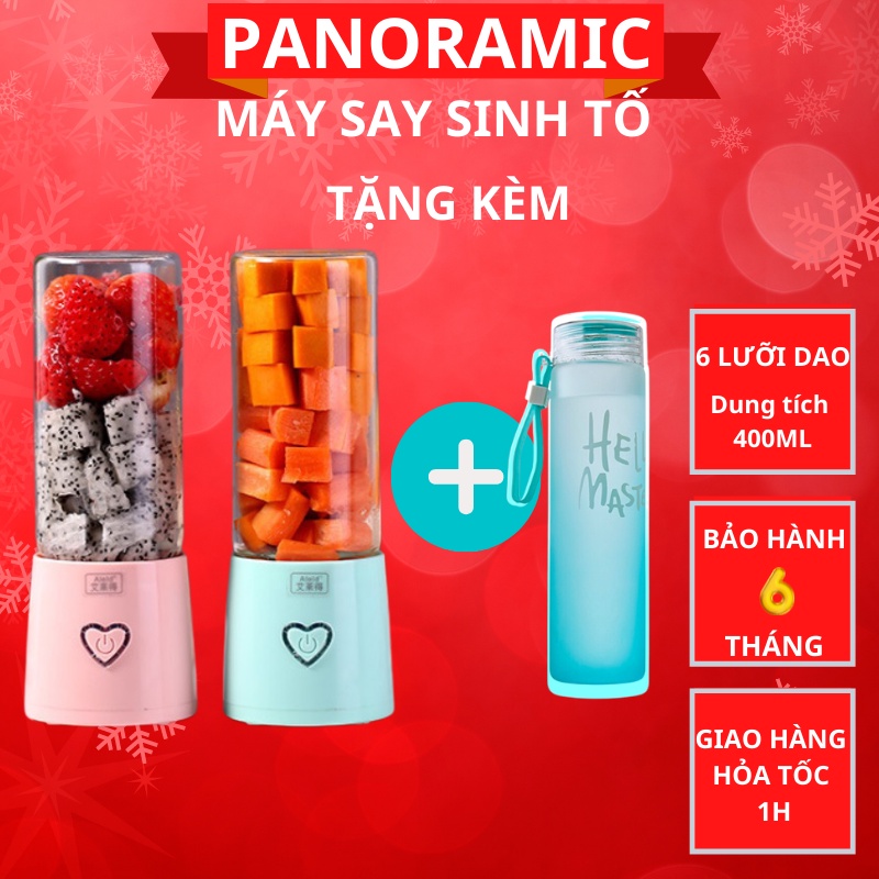 Máy xay sinh tố cầm tay mini sạc pin tích điện, sạc điện đa năng thủy tinh 6 dao Panoramic