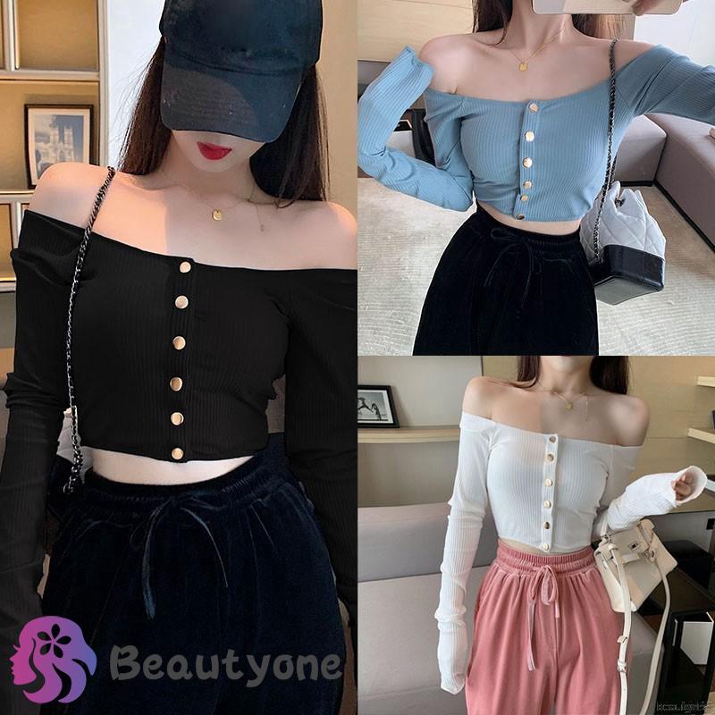 Áo thun trễ vai tay dài thiết kế quyến rũ cho phái nữ