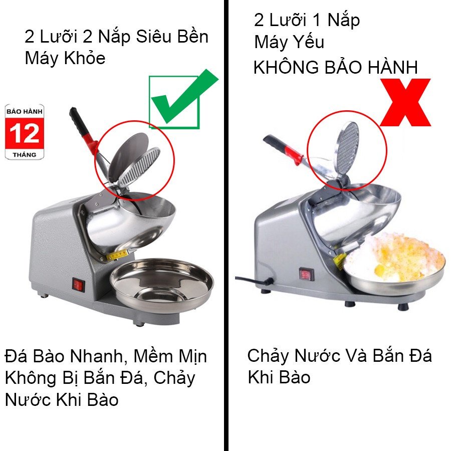 Máy Bào Đá Tuyết 2 Lưỡi Dao Xay Nhanh Tiện Lợi, Máy Xay Đá Nhuyễn 2 Nắp Nhôm Công Suất Cao 300w Thế Hệ Mới