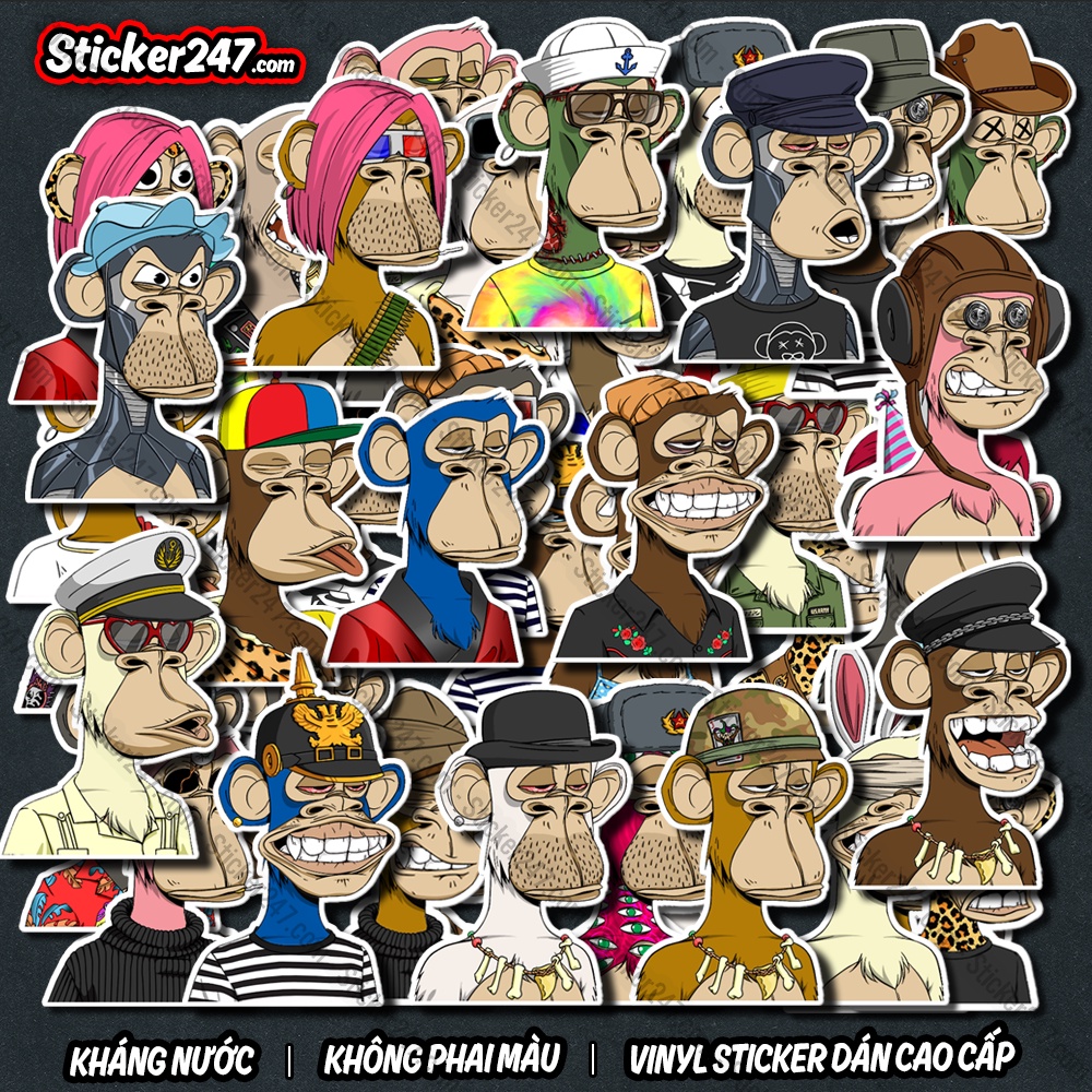 Sticker Ape NFT 𝑭𝒓𝒆𝒆𝒔𝒉𝒊𝒑 Sticker Meme Chống Nước, Decal Dán Mũ Bảo Hiểm, Vali, Đàn, Laptop, Điện Thoại - Cắt Sẵn