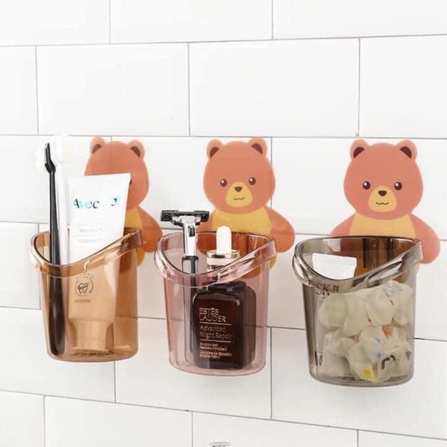 Cốc Dán Tường Để Bàn Chải Đánh Răng Hình Gấu Dễ Thương