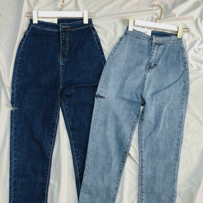 Quần bò cạp cao 2 cúc rách hông M05