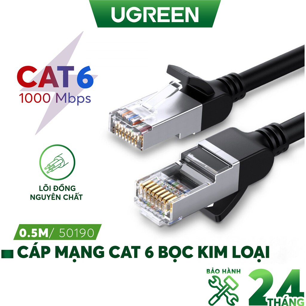 Cáp mạng Cat6 UTP 24AWG đầu bọc kim loại UGREEN NW101 - Hàng phân phối chính hãng - Bảo hành 18 tháng