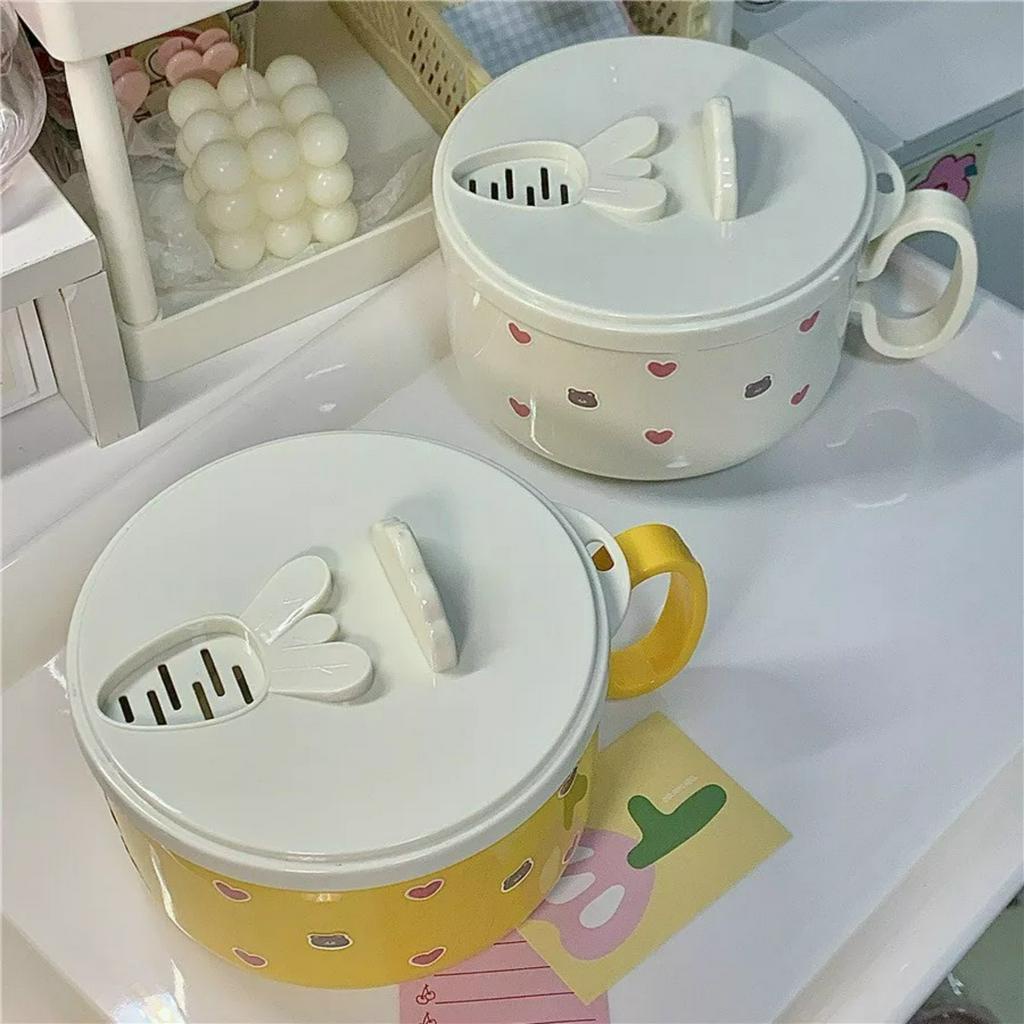 Tô Ăn Mì /Bát Úp Mì Gấu Hello Tiện Lợi Có Nắp Đậy Tay Cầm Cao Cấp