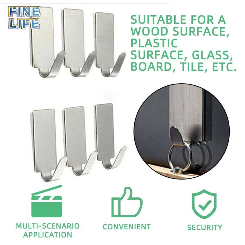 6PCS Self Adhesive Home Kitchen Wall Door Stainless Steel Holder Hook Hanger