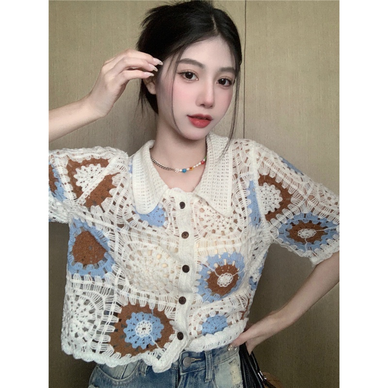 Áo cardigan dệt kim XIAOZHAINV cổ polo dáng rộng phong cách ngọt ngào nhẹ nhàng thời trang mùa hè cho nữ