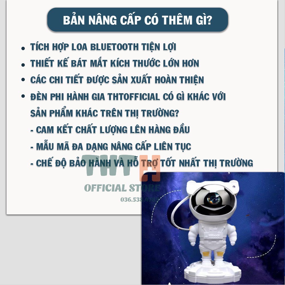 Đèn LED Phi Hành Gia Kiêm Loa Bluetoot, Đèn Chiếu Sao Thiên Hà, Đèn Trang Trí, Đèn Ngủ, Đèn Phòng Bay