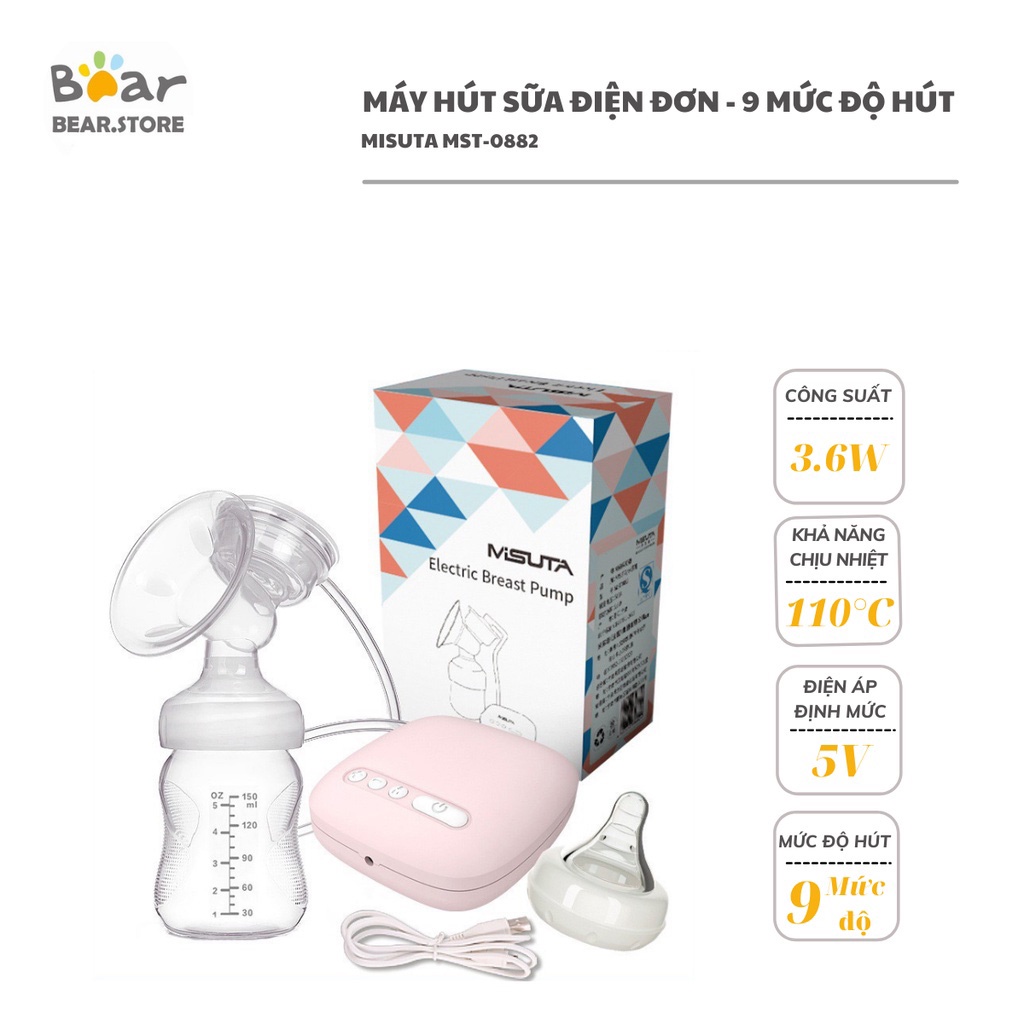 Máy Hút Sữa Điện Đơn MISUTA MST-0882 Có Thể Điều Chỉnh 9 Mức Độ Hút - Có Chế Độ Massage Kích Tiết Sữa