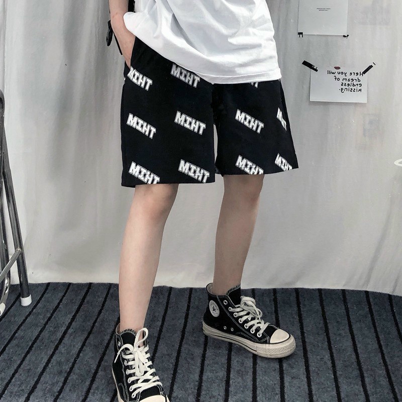 Quần short lửng, quần đùi nam nữ chữ chéo THIM mặc ở nhà đi chơi chất cotton co dãn thoải mái