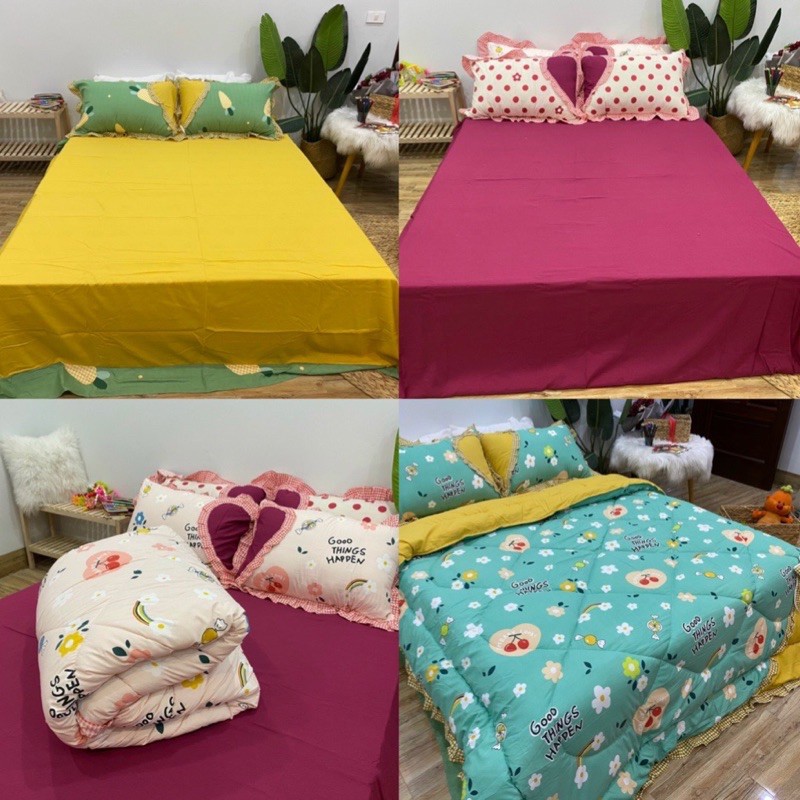 Set Chăn Ga Gối Cotton Hoạt Tính Viền Bèo /Phối Thắt Nơ siêu Kute | BigBuy360 - bigbuy360.vn