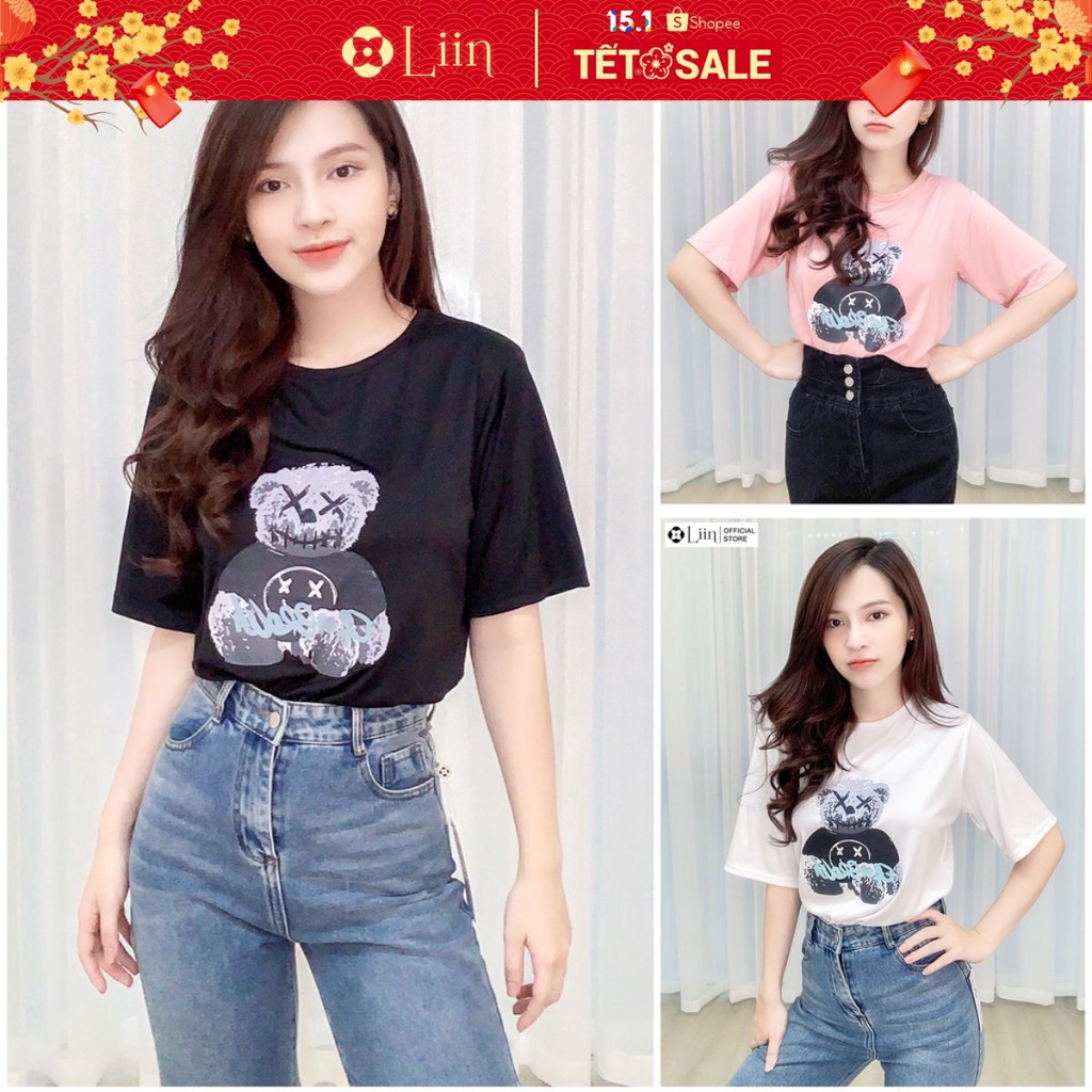 Áo Phông tay lỡ dáng unisex form rộng in hình Gấu Chữ nhiều màu sắc cá tính Liin Clothing A2168