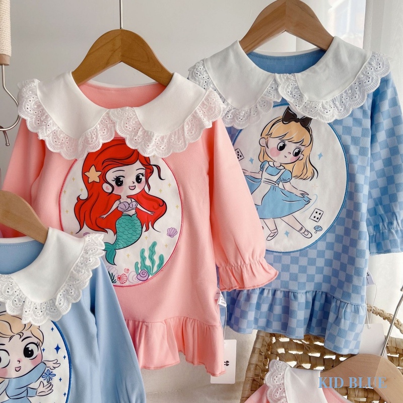 Đầm Ngủ Công Chúa Elsa Cổ Ren Dễ Thương Thời Trang Mùa Thu Cho Bé Gái