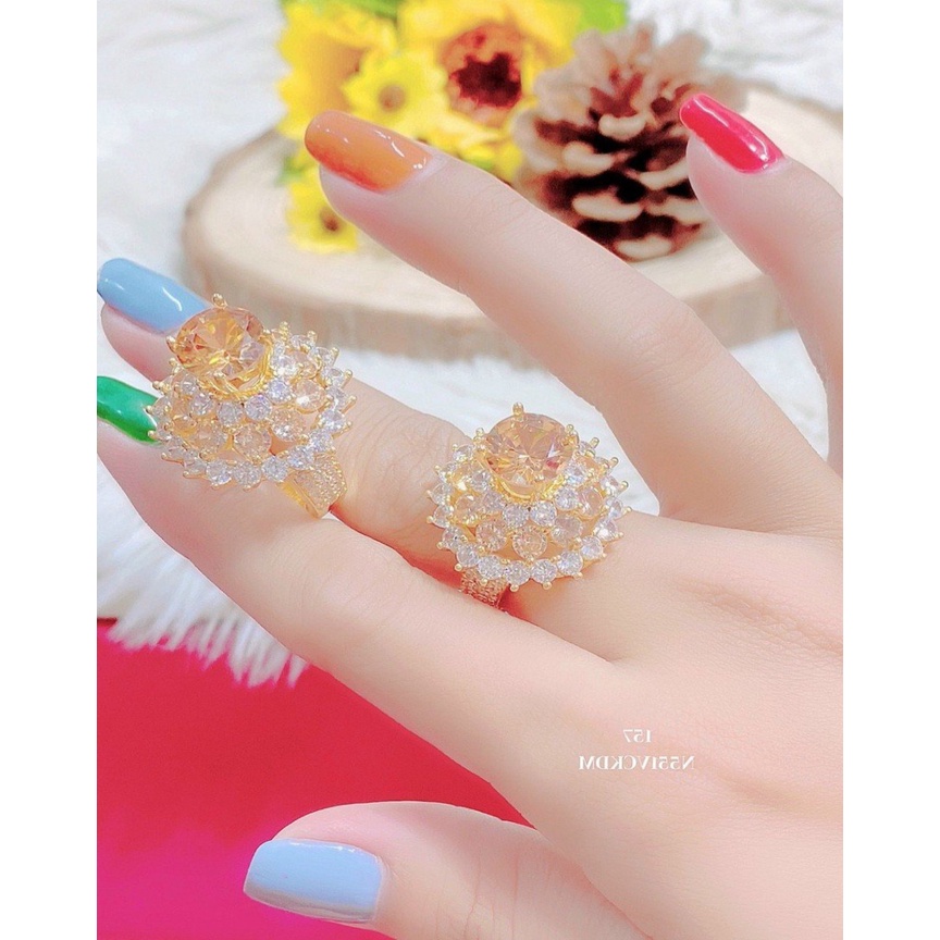 Nhẫn Nữ Mạ Vàng 18k Đính Đá Màu Trà 05.180822 - Mang đi chơi, đi tiệc đều đẹp