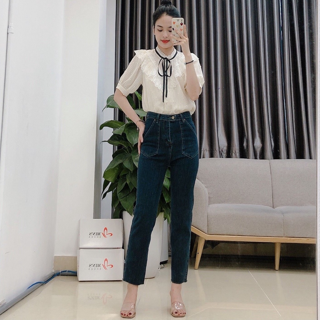 Min's Shoes - Quần jean nữ ống rộng lưng cao, bò suông phong cách thời trang Hàn Quốc 115