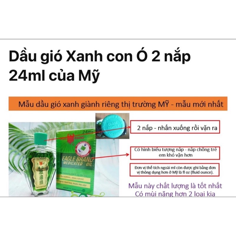 Dầu gió xanh Con Ó 2 nắp 24ml Mỹ