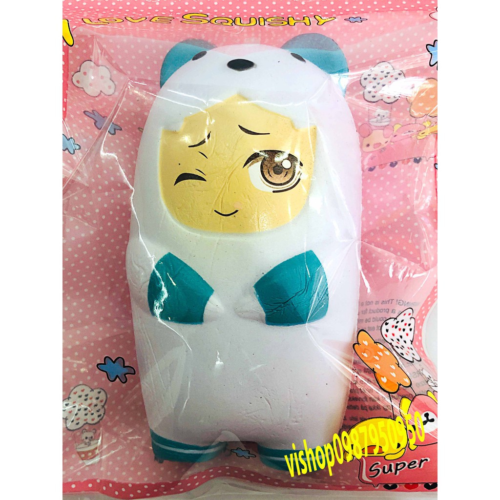 SQUISHY CẬU BÉ TRẮNG NHÁY MẮT ĐÁNG YÊU MẶC ÁO KHOÁC GẤU SIÊU DỄ THƯƠNG BÁN LỖ-SQUISHY GIÁ RẺ
