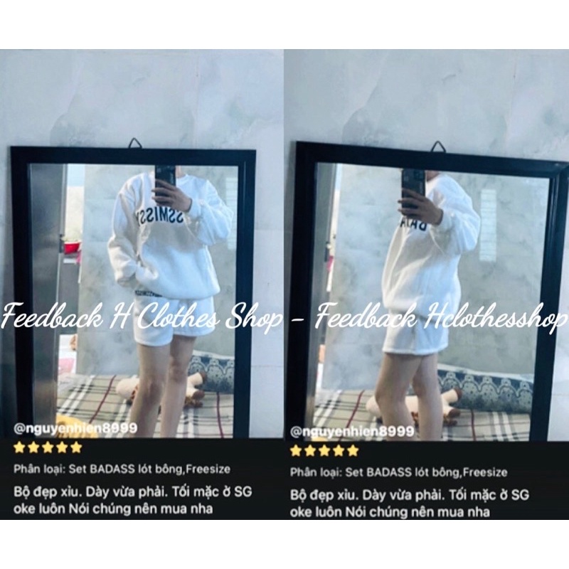 Set nỉ bộ thể thao Quần short áo sweater BADASSMISSY unisex chất dày dặn