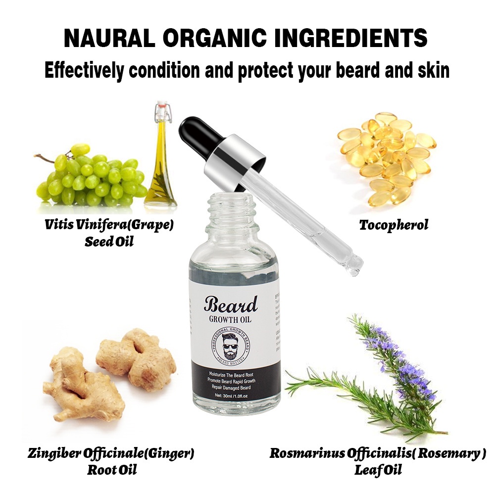 Tinh dầu dưỡng Beard Growth Oil kích thích mọc râu tóc lông mày dưỡng ẩm mềm mịn dành cho nam 30ml