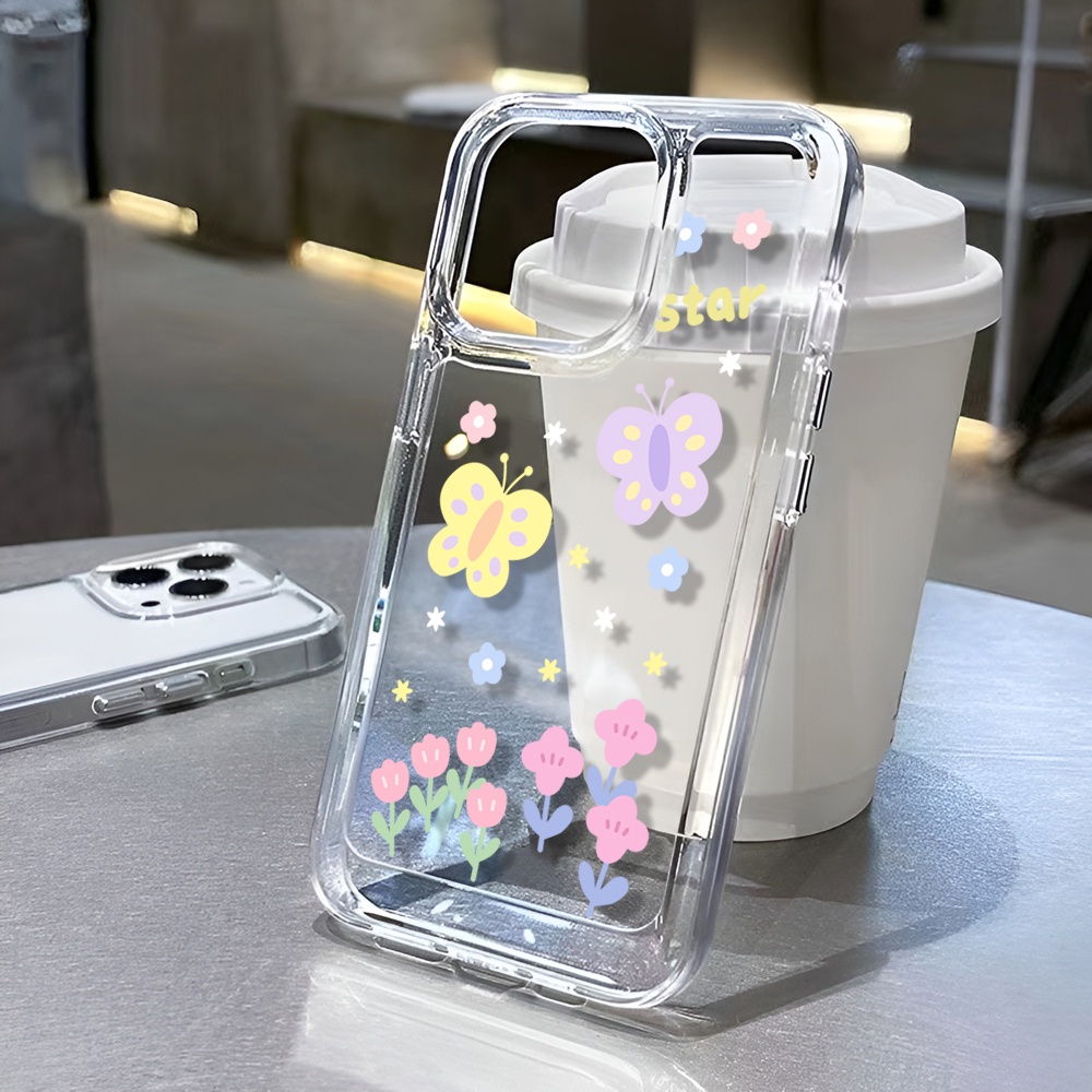 Ốp Điện Thoại Trong Suốt Họa Tiết Hoa Và Bướm Cho iphone 14 Pro Max Plus 13 11 12 7Plus X XR XS Max 7 8 SE 2020