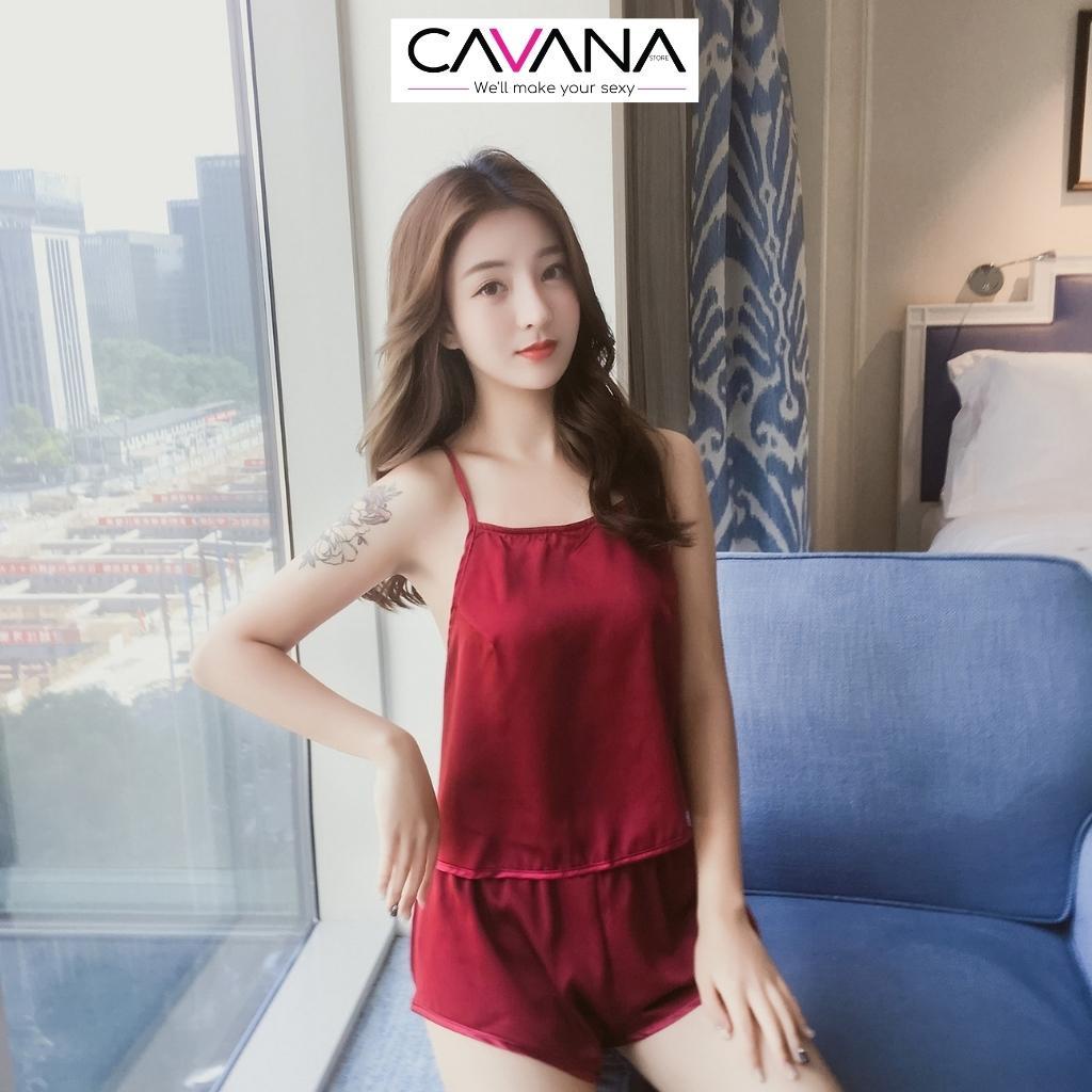 Đồ ngủ, bộ ngủ 2 dây cao cấp quyến rũ phi lụa dễ thương cột dây sau lưng N82 - CAVANA STORE