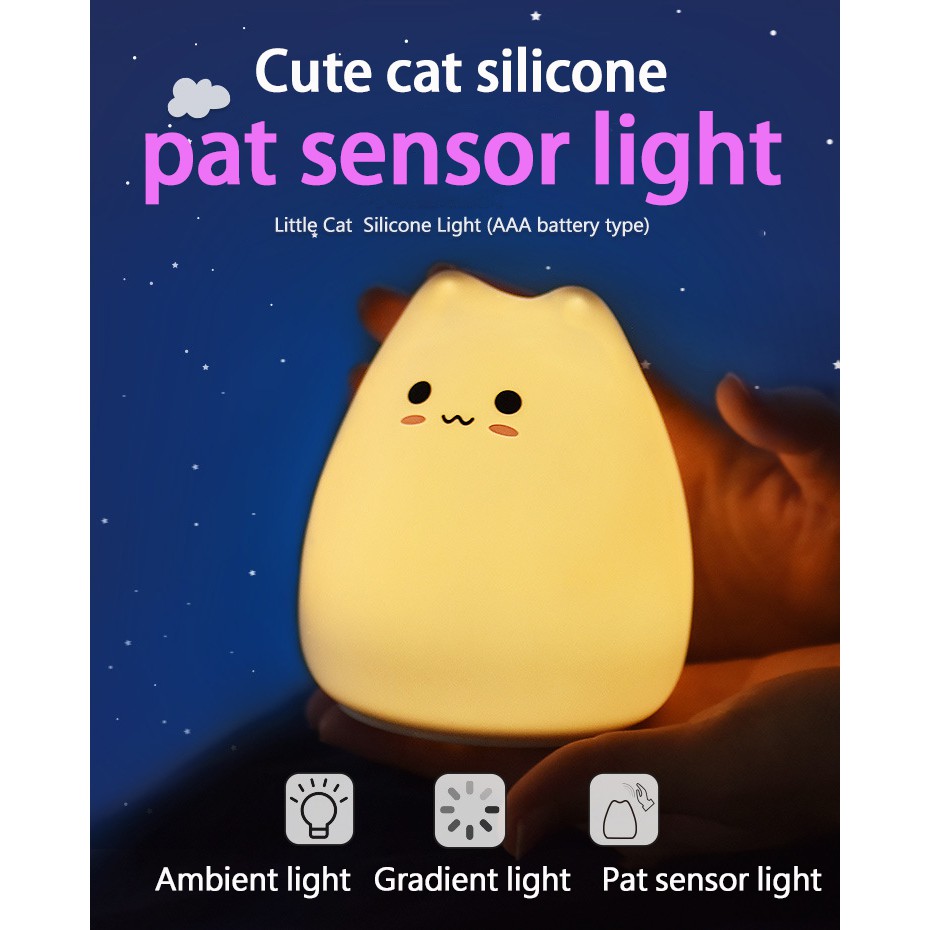 Đèn Ngủ Led Cảm Ứng Chuyển Động Bằng Silicon Hình Mèo Dễ Thương