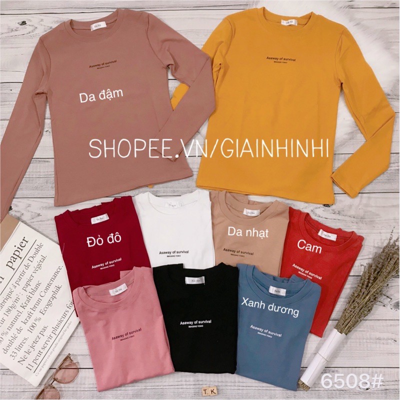 Áo thun dài tay dáng ôm xin xin hai dòng chữ cổ tròn, Áo xin xin dài tay cổ tròn in chữ XX6508 - NhiNhiShop