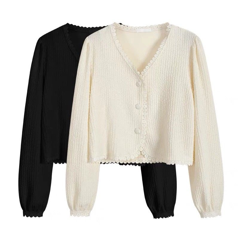 Áo Sơ Mi Dài Tay Cổ Chữ V Phối Ren Thời Trang Mùa Thu Dành Cho Nữ