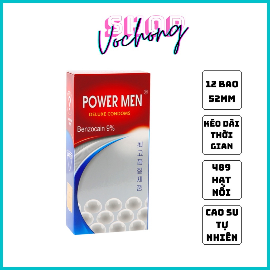 Bao Cao Su Power Men Siêu Mỏng, 489 hạt gai nổi Hộp 12 Chiếc