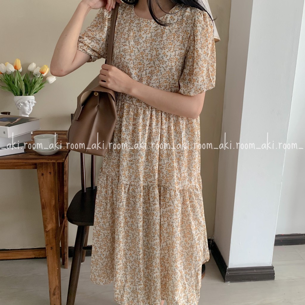 Váy babydoll hoa nhí hai tầng dáng dài