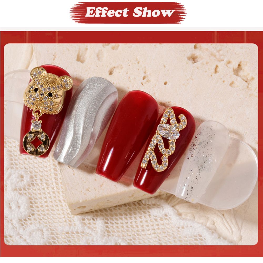 Phụ Kiện Trang Trí Móng Tay Mừng Năm Mới Bằng Hợp Kim Zircon 2022|Phụ Kiện Móng Tay Hình Gấu/Hổ Sang Trọng DIY