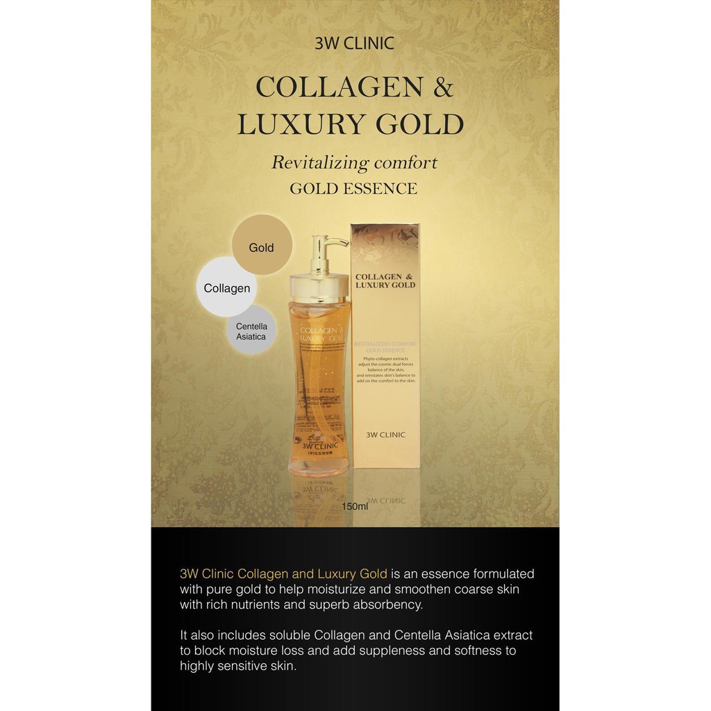 Gel Tinh Chất Vàng Dưỡng Trắng Tái Tạo Da Collagen & Luxury Gold 3W Clinic GTCVANG 150ml