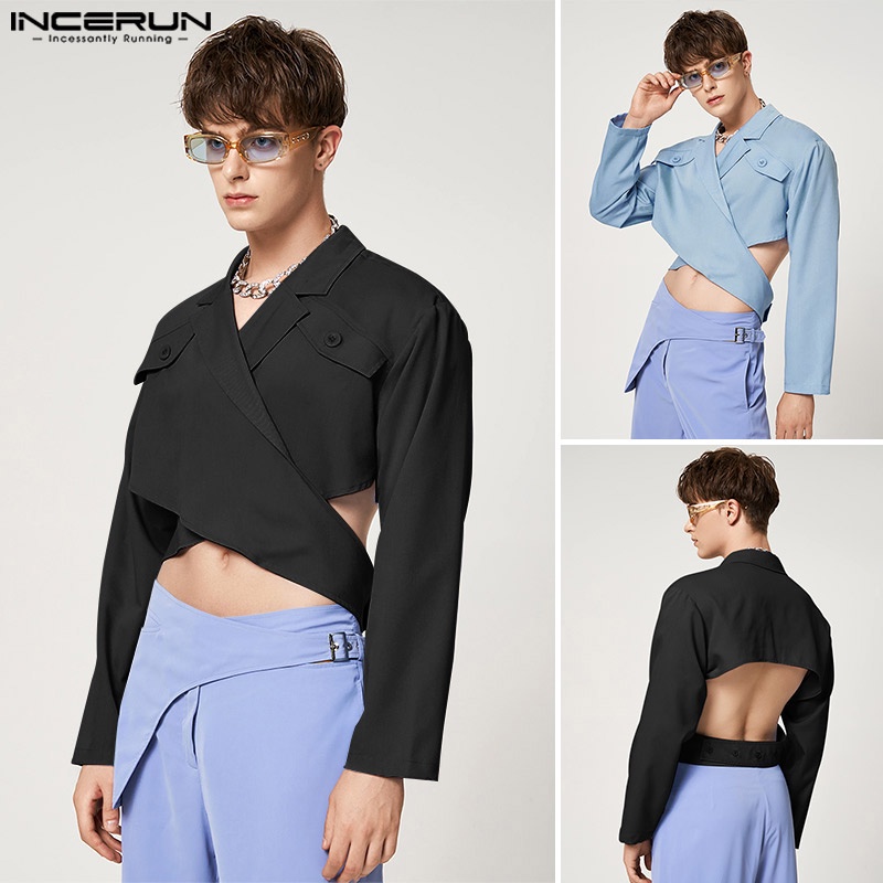 INCERUN Áo Khoác Blazer Tay Dài Hở Lưng Cho Nam