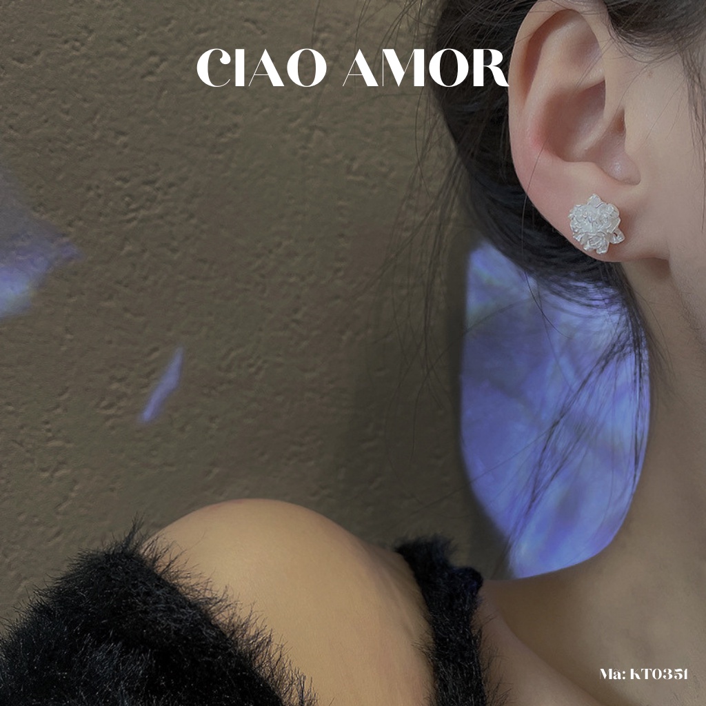 Khuyên tai nữ, Bông tai nữ nụ bạc 925 bông trắng nhỏ dễ thương Trang sức Ciao Amor - KT0351