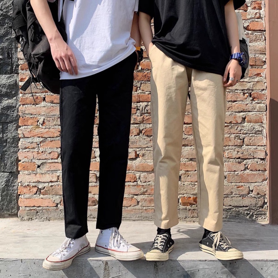 Quần Kaki Nam Dhclothes   Baggy Ống Suông Basic Unisex - Kiểu quần baggy nam ống rộng màu đen và be