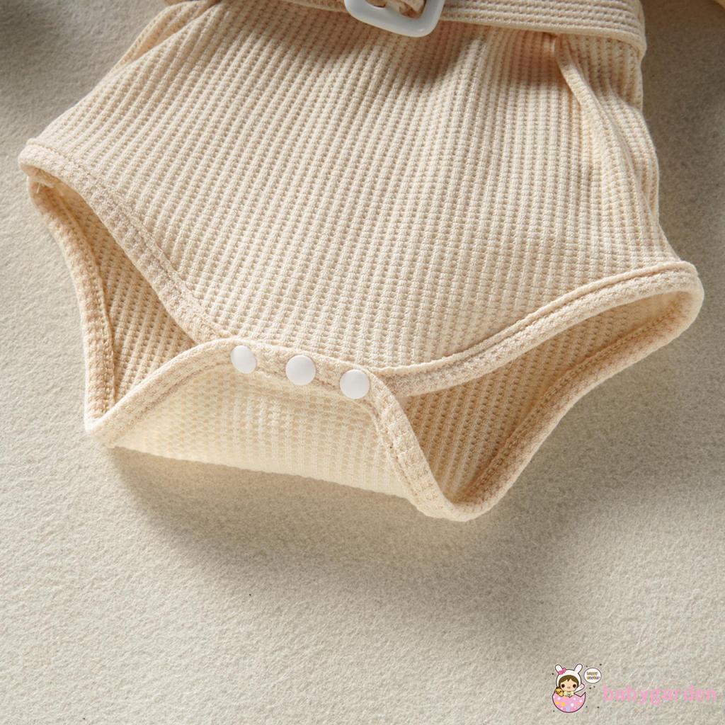 Bộ Áo Liền Quần Cổ Bẻ Màu Trơn Kèm Thắt Lưng Thời Trang Mùa Hè Cho Bé Gái 0-24 Tháng Tuổi