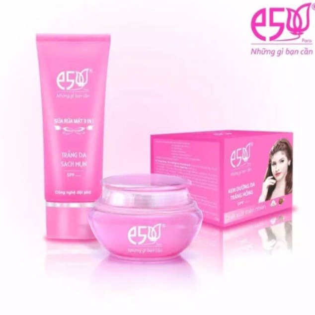 Bộ Đôi Kem e5 Dưỡng Da Trắng Hồng 12g và Sữa Rửa Mặt