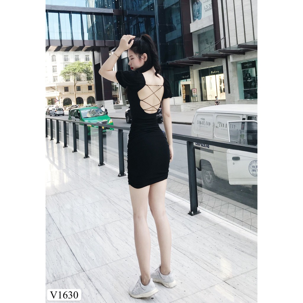 Váy đen body đan dây lưng V1630- QUEEN SHOP DOLCE VIVA COLLECTION(ảnh người mẫu+ảnh trải sàn do shop tự chụp)