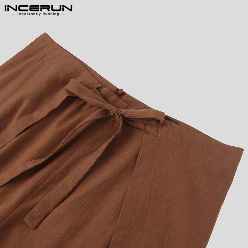 Quần INCERUN Bằng Cotton Lưng Cao Ống Rộng Màu Trơn Tập Yoga Cho Nam