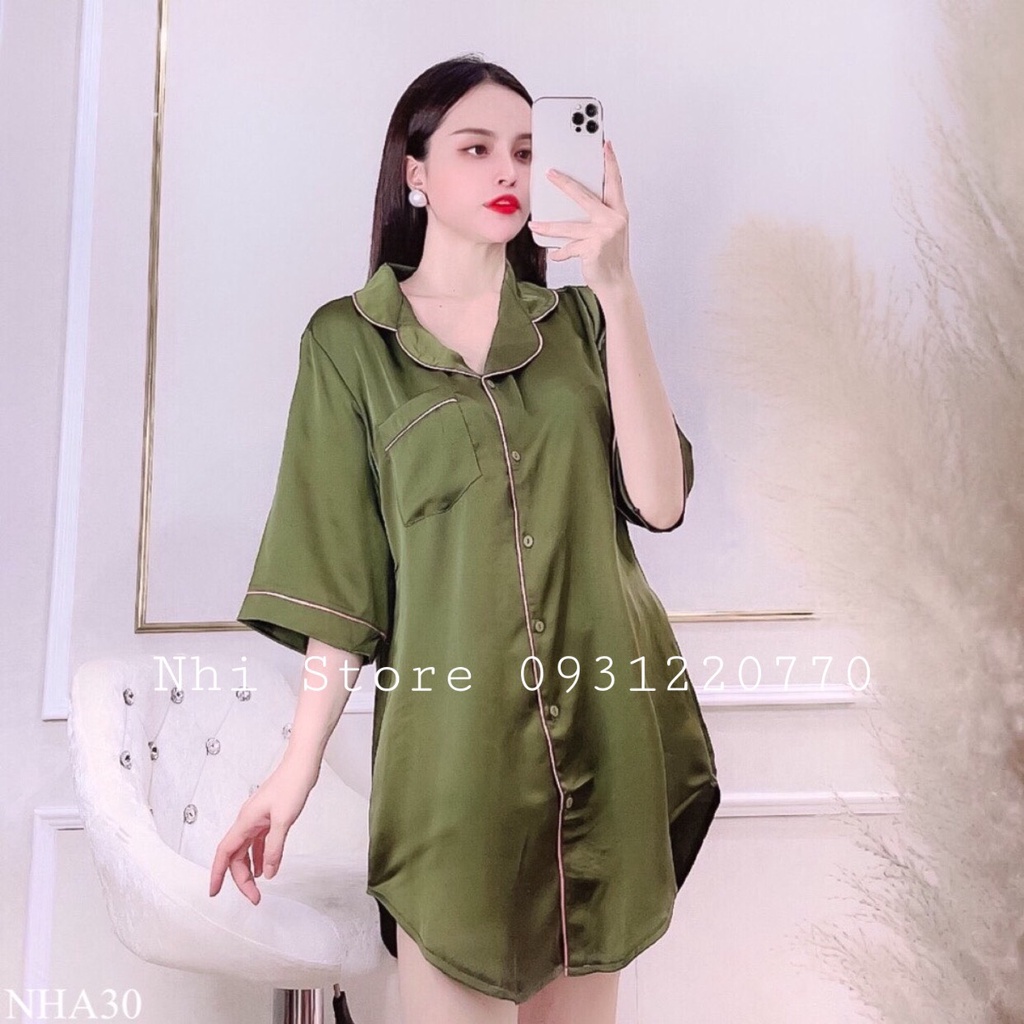 ( Freeship 50k ) Đầm Ngủ Pijama Lụa Satin Tay Lửng Kèm Quần Ngắn Sexy Feesize Dưới 57kg