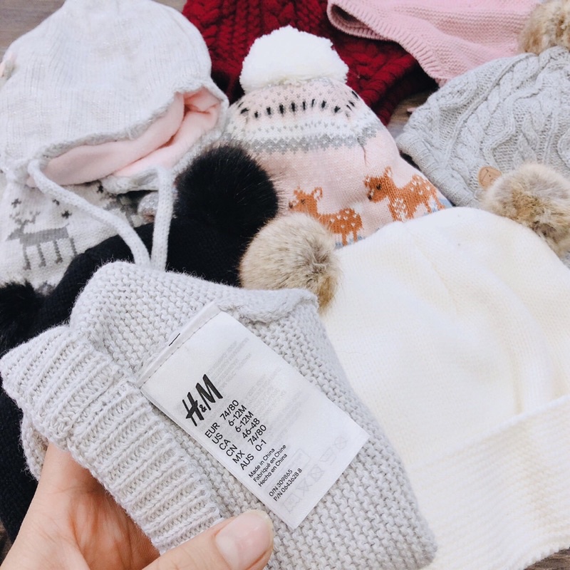 Mũ len lót nỉ Hm xuất cho bé
