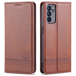 Bao da điện thoại pu dạng ví gập từ tính cho Oppo Reno6 Pro Reno 6