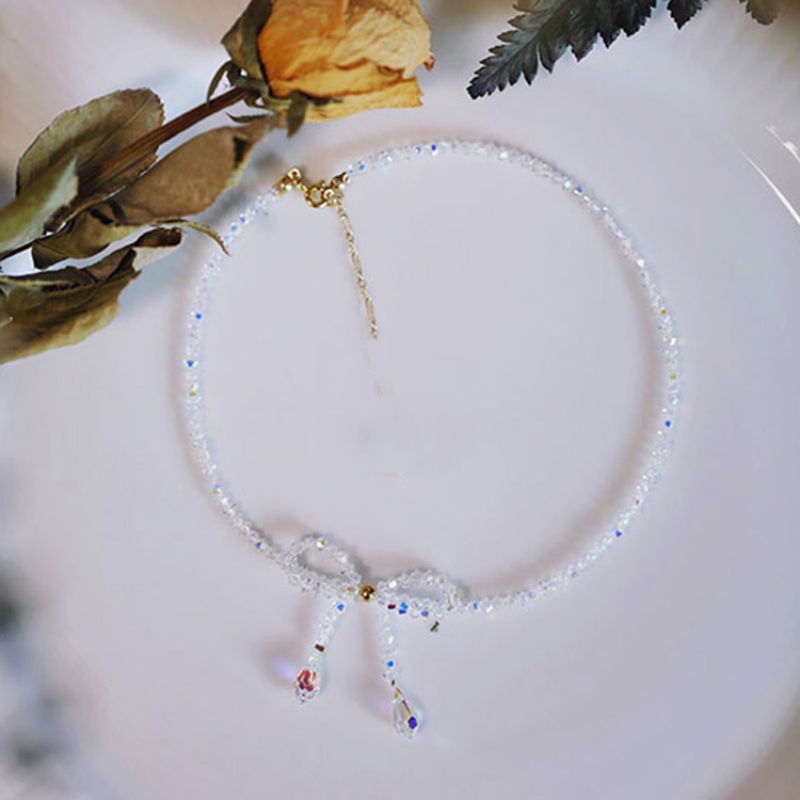 Chocker vòng cổ dây chuyền nữ đá pha lê thắt nơ dễ thương