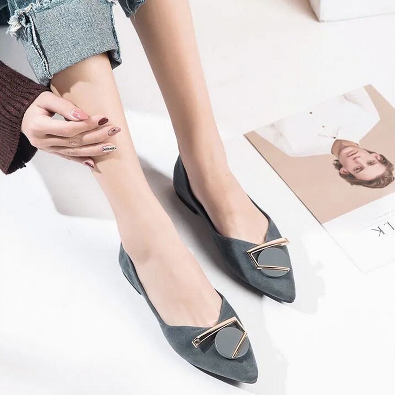Giày Búp Bê Da Lộn Mũi Nhọn Đế Bằng Thanh Lịch Thời Trang Cho Nữ Size 33-44