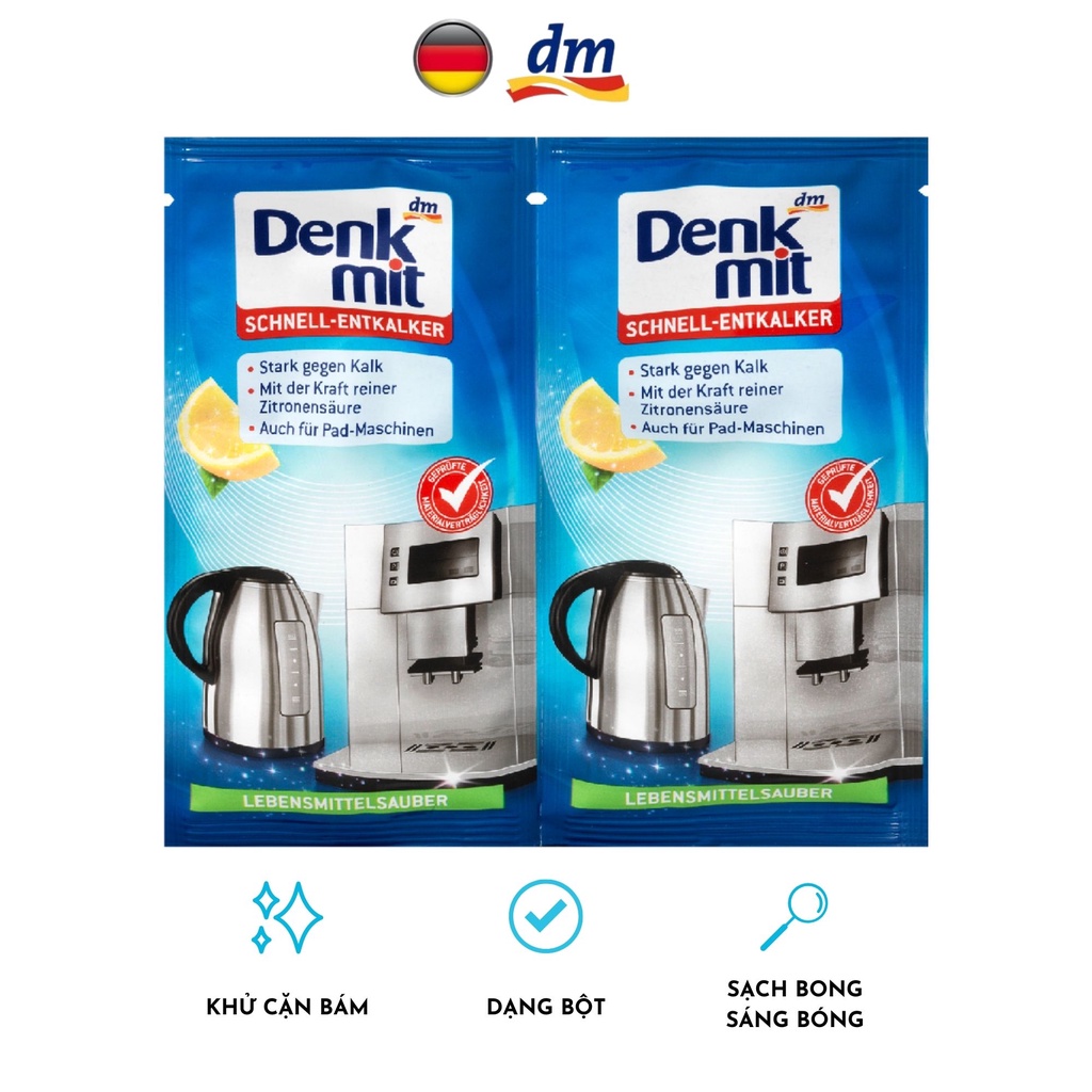 Denkmit - Bột khử cặn bám trong ấm siêu tốc đun nước, máy pha cà phê set 2 gói 50g Entkalker - hàng nhập khẩu Đức