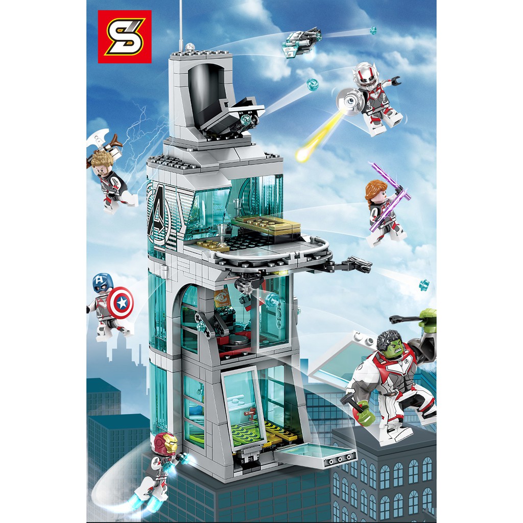 Đồ chơi Lắp ghép Mô hình Attack On Avengers Tower SY 1349 Xếp hình Tấn Công Trụ Sở Biệt Đội Siêu Anh Hùng