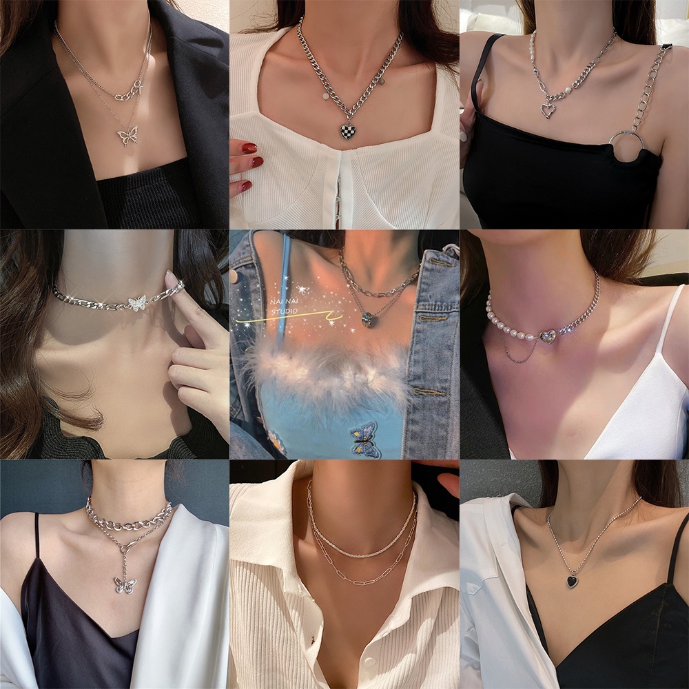 Vòng cổ Mặt Trái Tim/Bướm/Quả Anh Đào Đính Ngọc Trai Thời Trang
